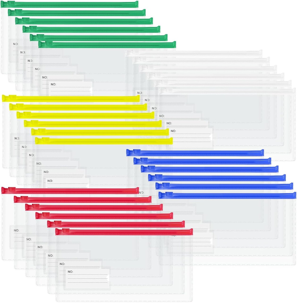 Small Zipper Plastic Envelopes (Blue, Yellow, White, Green, Red)